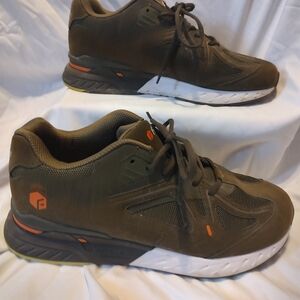 Men's Olive Green Athletic Sneakers Size 13ew with Orange Accents